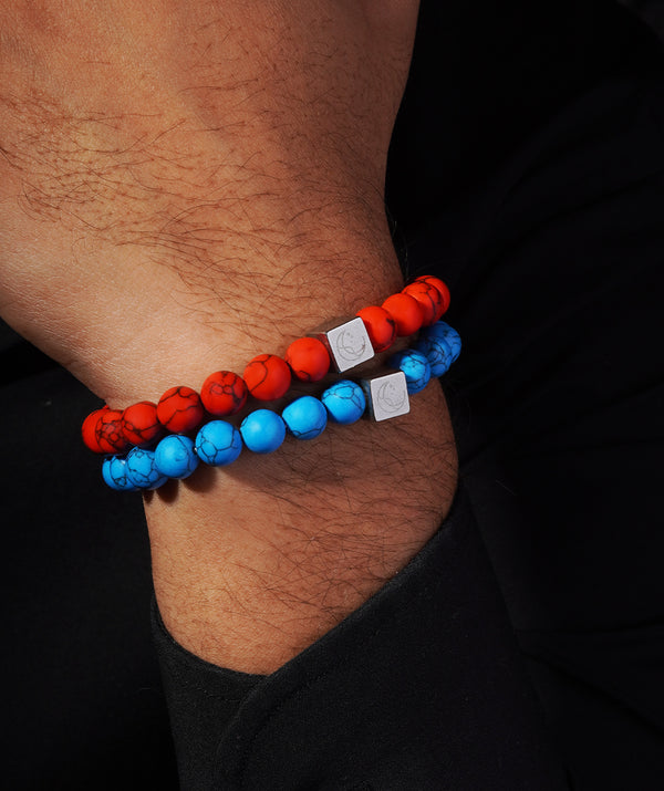 Bundle of Red + Blue Turquoise Beads Bracelet